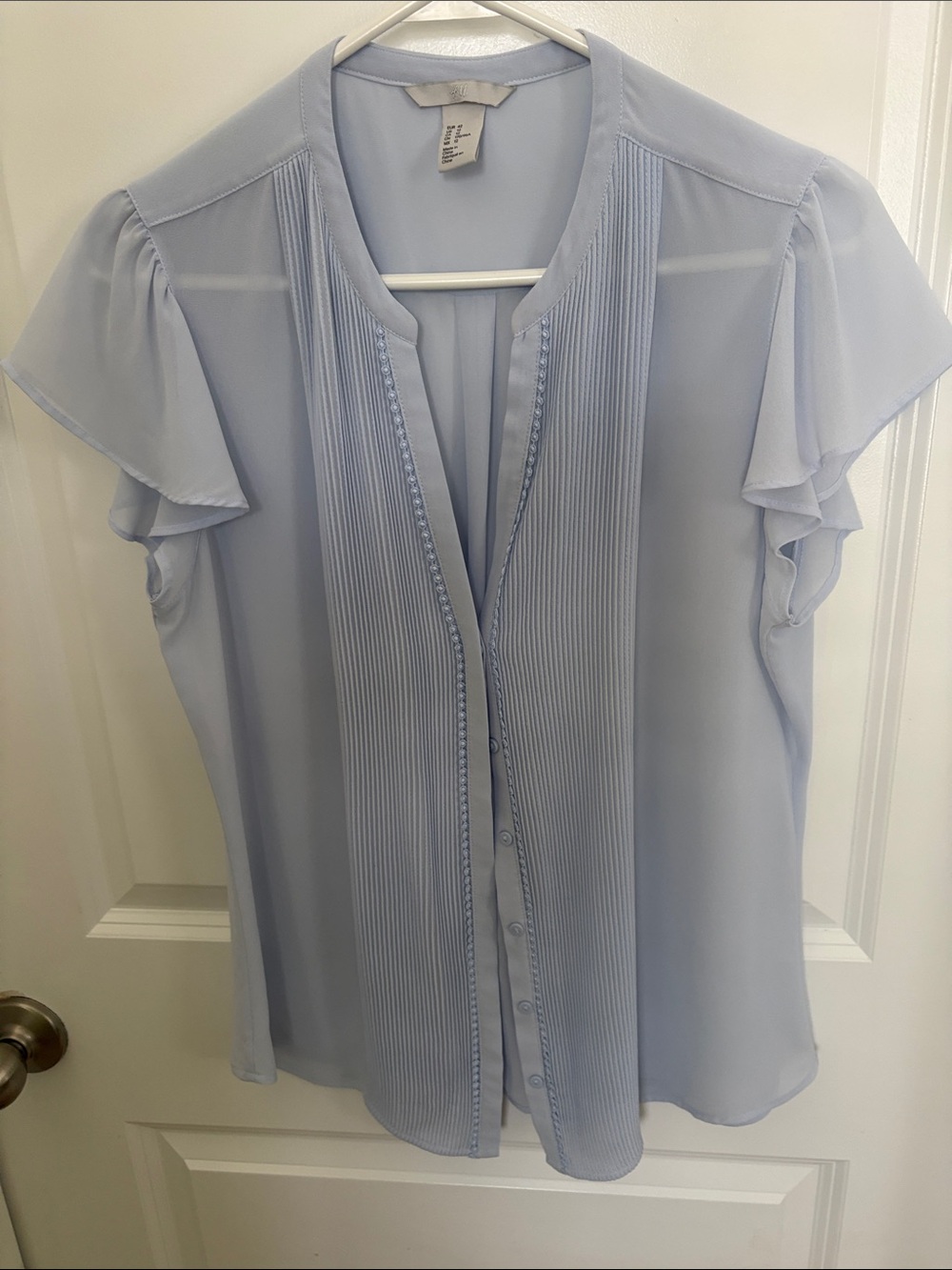 H&M Pale Blue Pintuck Flutter-Sleeve Blouse